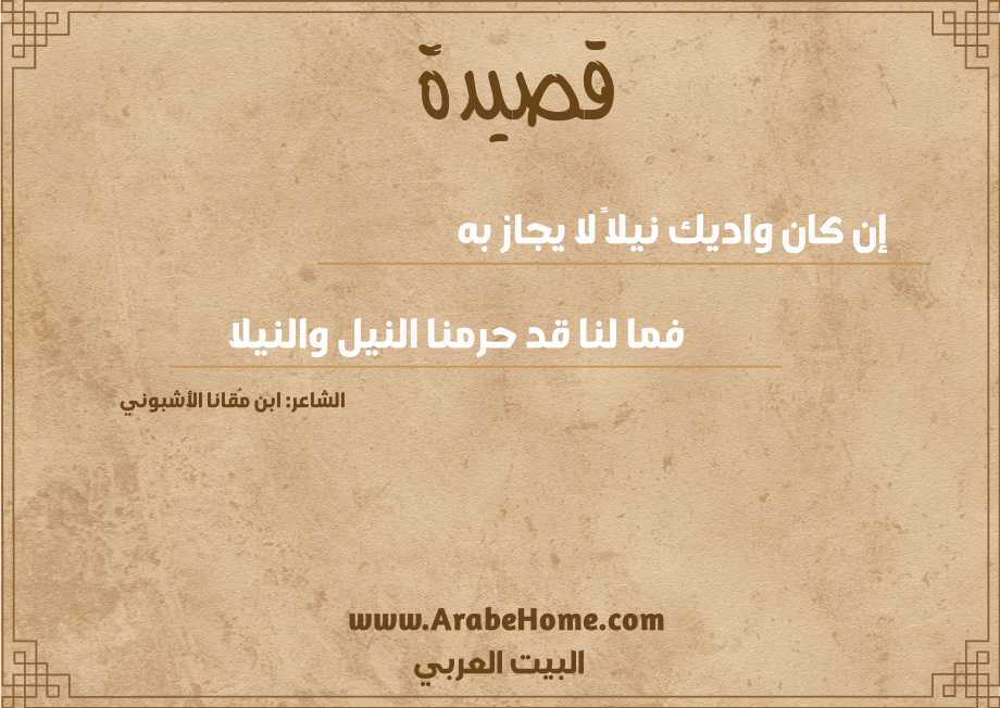 إن كان واديك نيلاً لا يجاز به   
