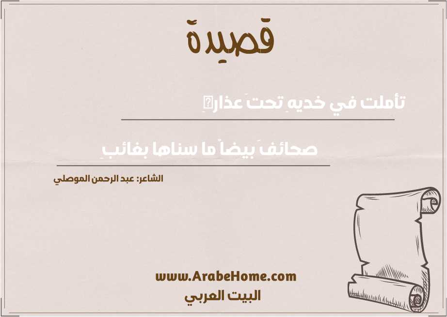 تأملت في خديهِ تحتَ عذارهِ